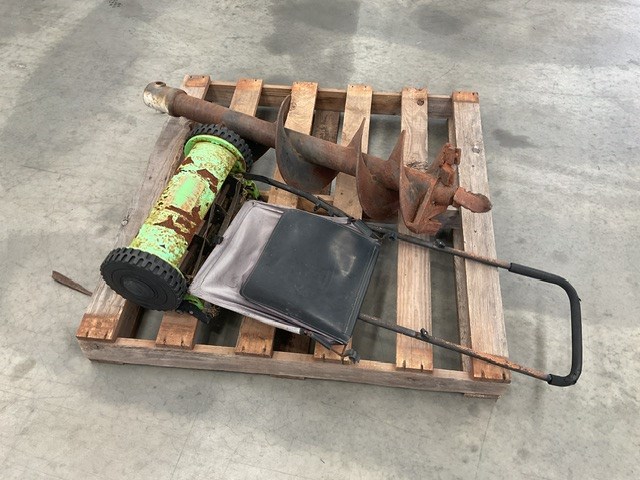 Pallet with Post Hole Augur and Push Lawnmower Auction (0078-9056616 ...