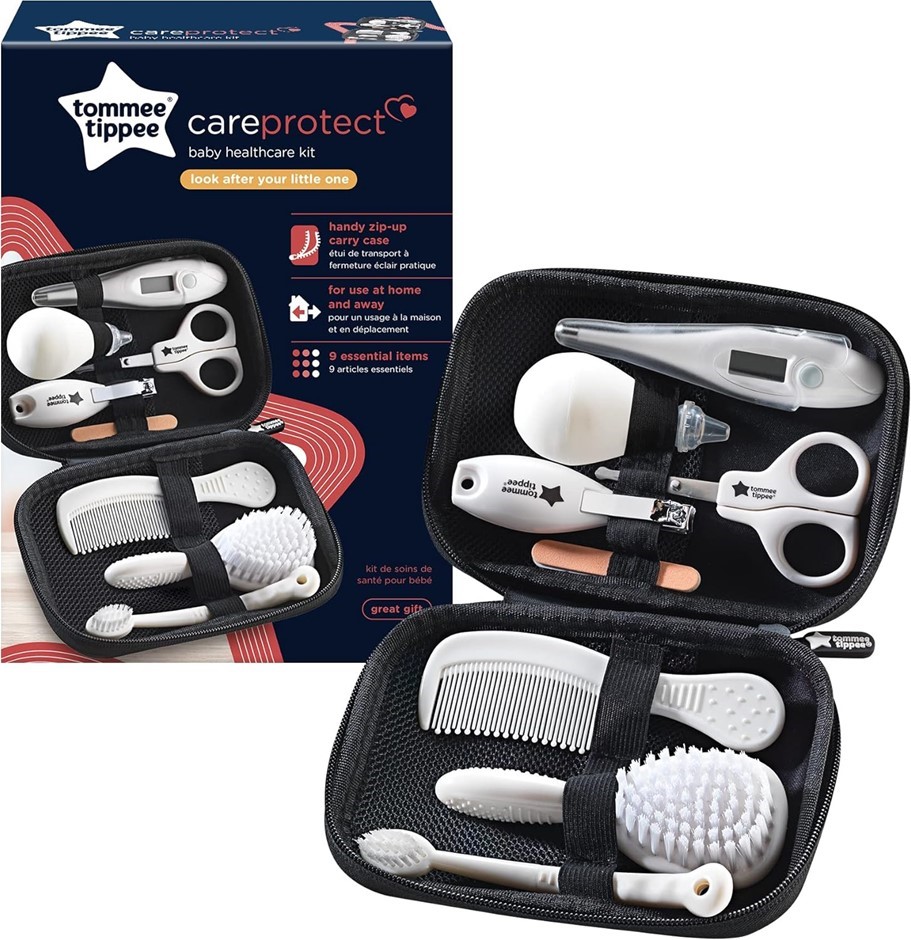 TOMMEE TIPPEE Baby Healthcare & Grooming Kit, 9 x Essential Newborn Care It