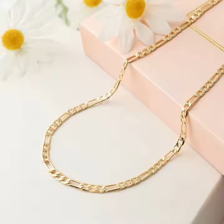 18K Yellow Gold-Filled 3mm 20 Inches Figaro (Stamped 750 &Italy) Necklace