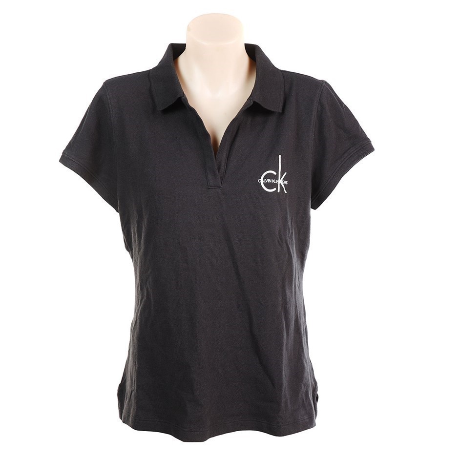 CALVIN KLEIN Women's Buttonless Polo, Size S, 97% Cotton, Black (BLK). Buy