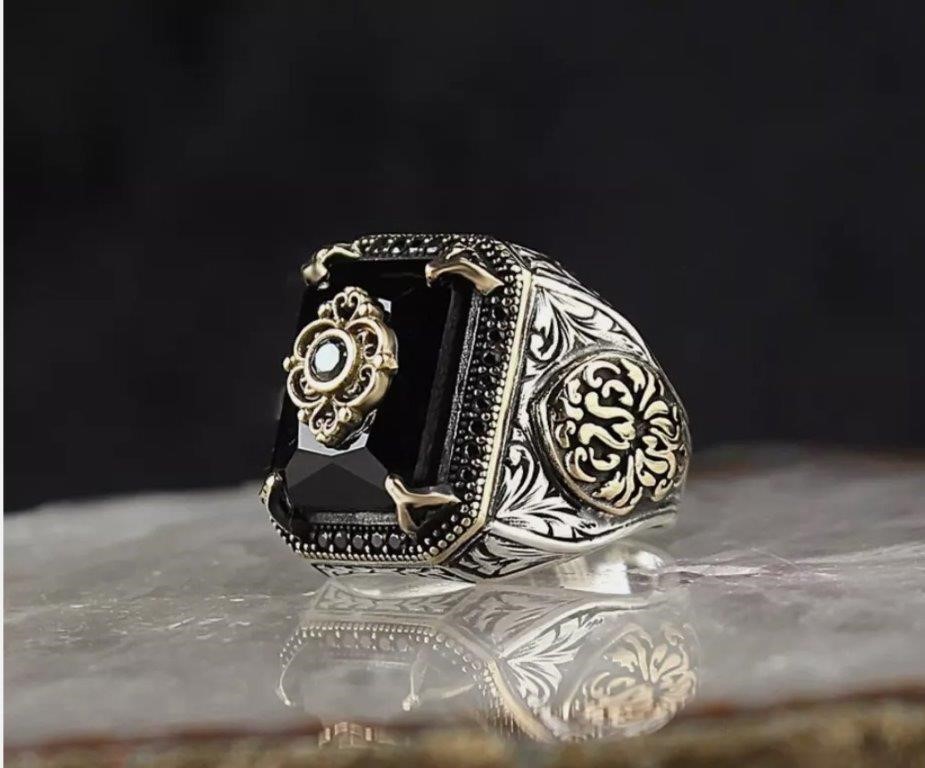 Turkish Handmade Sultan Ring with Black Onyx Stone Auction (0010 ...