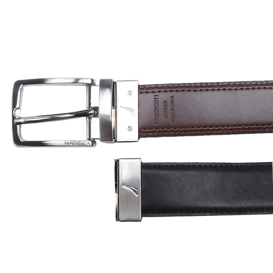 NAUTICA Men's Reversible Belt, Size 38-40, Black/Brown. Buyers Note - Dis