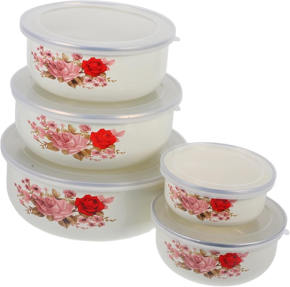 DOITOOL 5pcs Enamel Covered Food Prep Bowls with Lids.