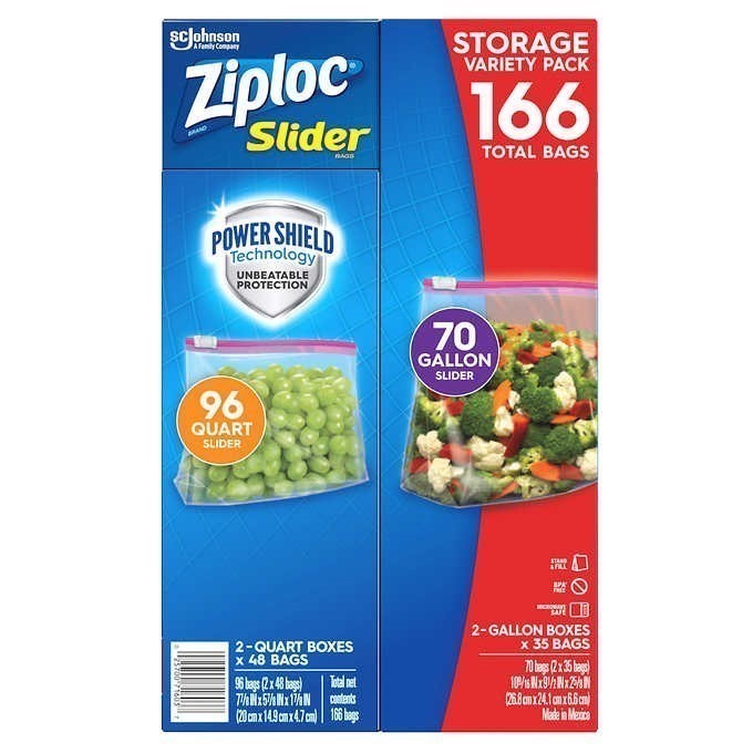 ZIPLOC 166pk Variety Pack Slider Storage Bags. N.B. Damaged packaging & app