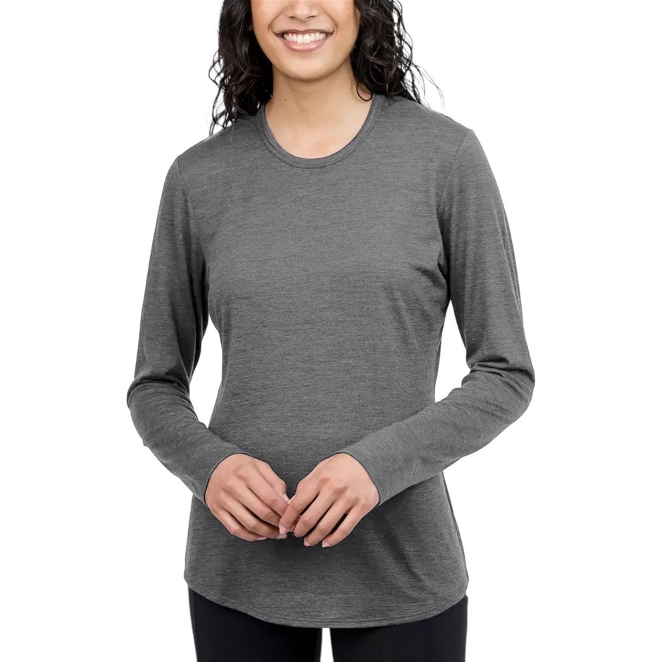 SEG'MENTS Women's Merino Long Sleeve Top, Size XL, 100% Merino Wool, Grey.