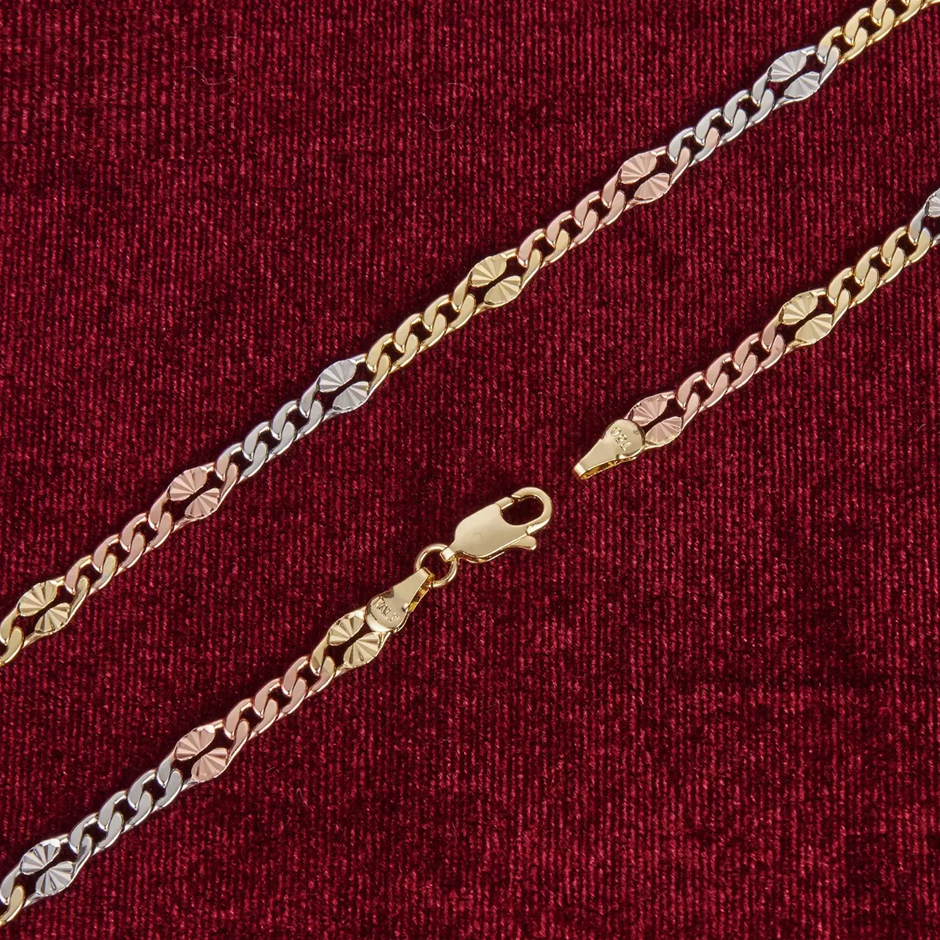 18K Gold-Filled 5mm 22-inch Tri-Color Figaro (Stamped 750 &Italy) Necklace