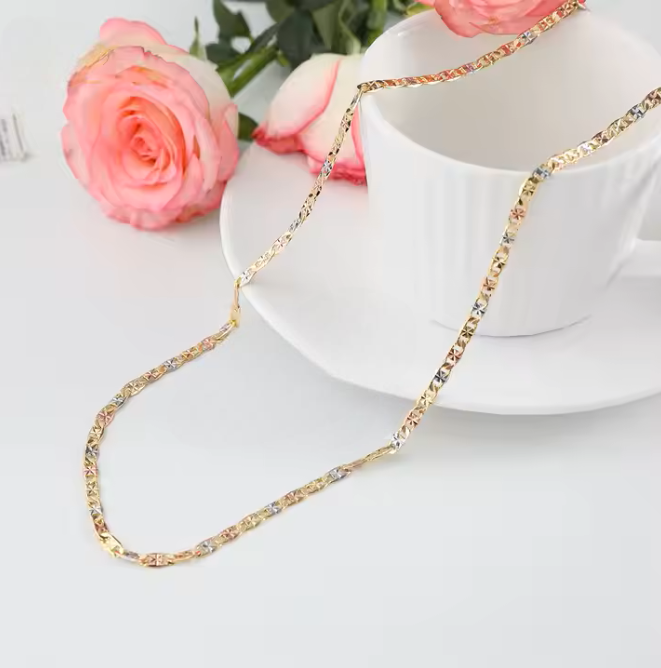 18K Tri-Color Gold-Filled 3mm 22 Inches Embroidered Hoist Necklace