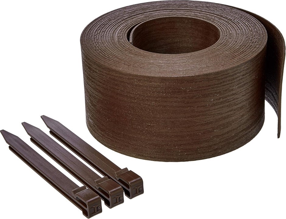 AMAZON BASICS Landscape Edging Coil with Stakes - 12.7cm x 12.2m, Brown.