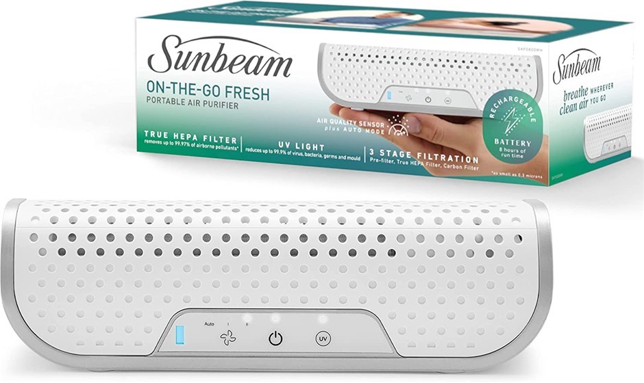 SUNBEAM On-The-Go Fresh Portable Air Purifier, Compact, 3-Stage Purificatio