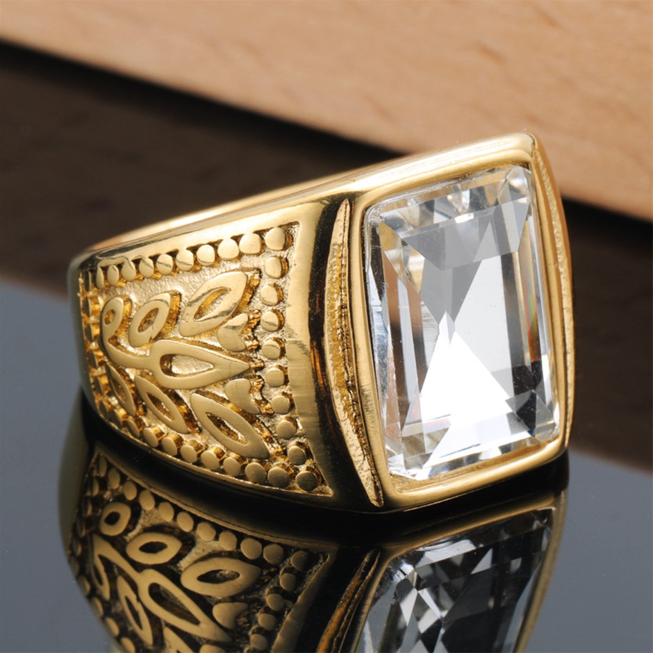 18k Yellow Triple Gold Plated Simulated Diamond Round Ring Size 9