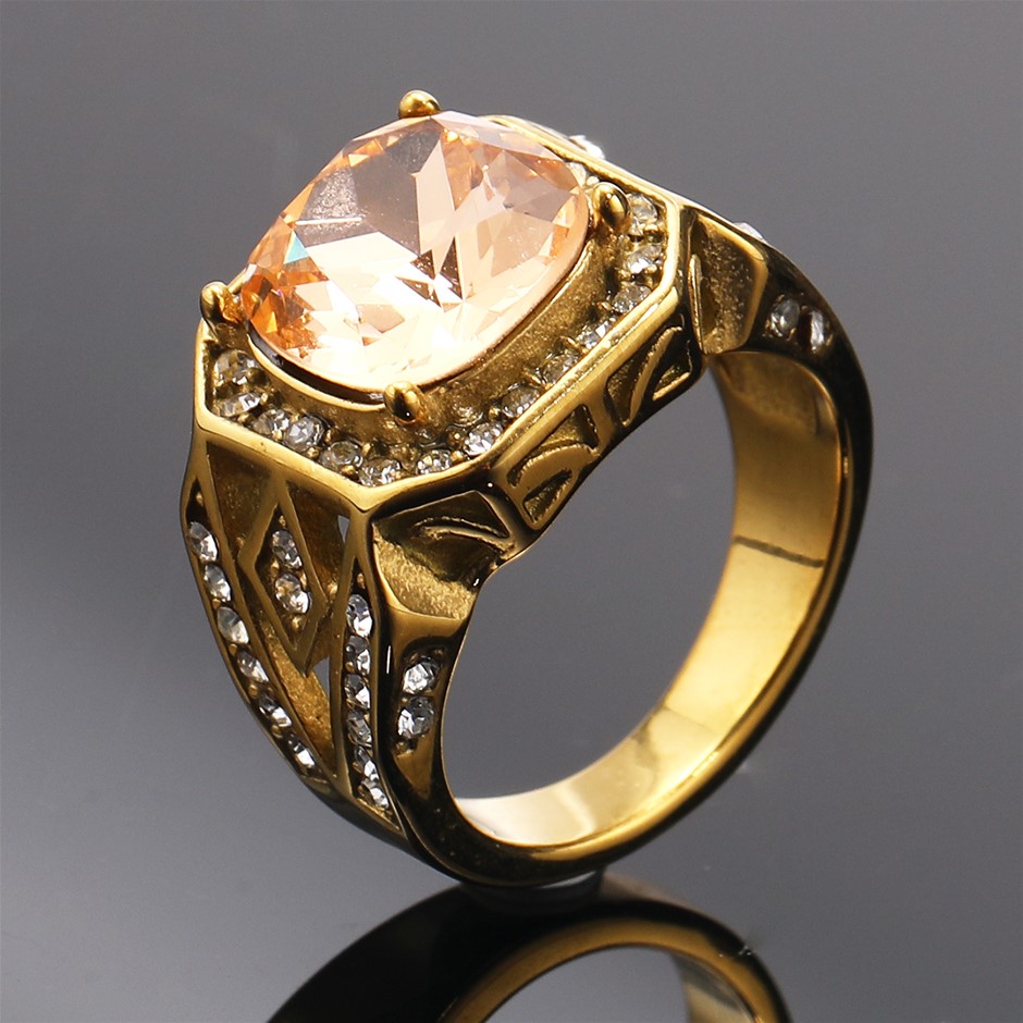 18k Yellow Triple Gold Plated Simulated Champagne Diamond Ring Size 9