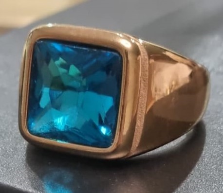 18k Yellow Triple Gold Plated Simulated Topaz Ring Size 9