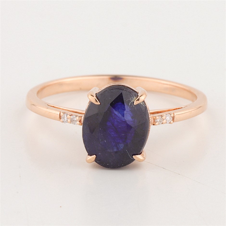 Certified Yellow Gold Natural Sapphire & Diamond Ring