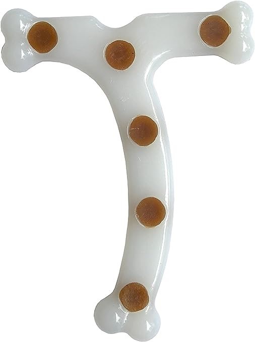 4 x SPORN Durable Jerkey Favour Marrow Chew T-Bone Dog Toys, White, Small.