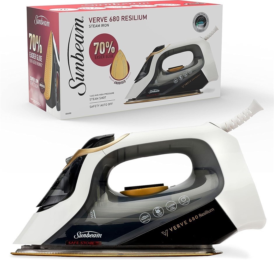 SUNBEAM Verve 680 Resilium Steam Iron, 2400W, Black & Gold.