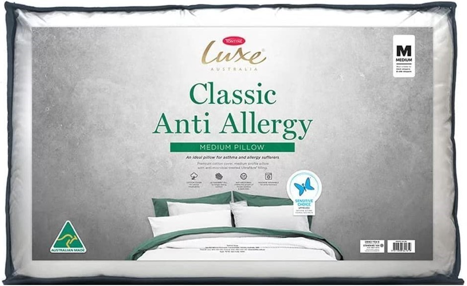 TONTINE 46x72cm Luxe Classic Anti Allergy Cotton Pillow, Medium Home Beddin