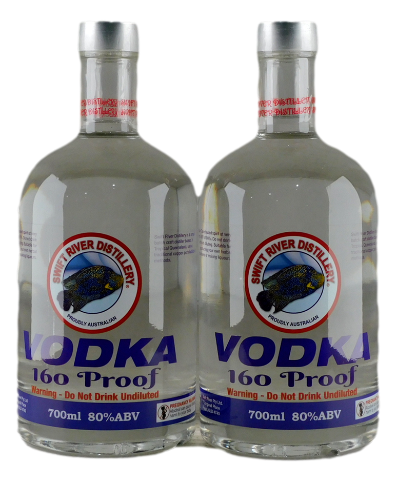 Swift River Vodka 80% ABV (2x 700mL), AUS.