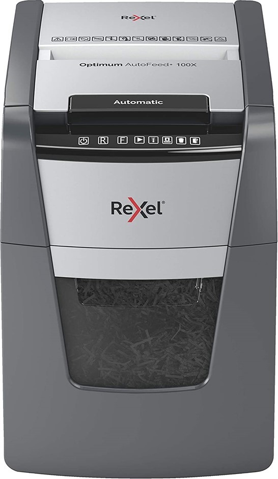 REXEL Optimum Auto Feed+ 100 Sheet Automatic Cross Cut Paper Shredder, P-4