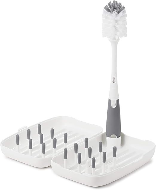 OXO TOT On The Go Drying Rack & Bottle Brush, Grey
