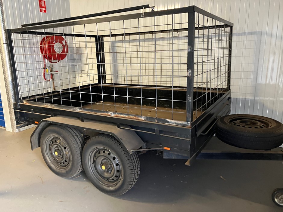 2002 John Papas Dual Axle Cage 5 x 7 ft Box Trailer