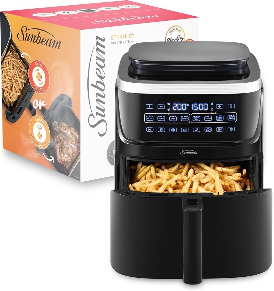 SUNBEAM SteamFry Air Fryer Plus Steam, 7L Capacity, Black, Model No.: AFP46