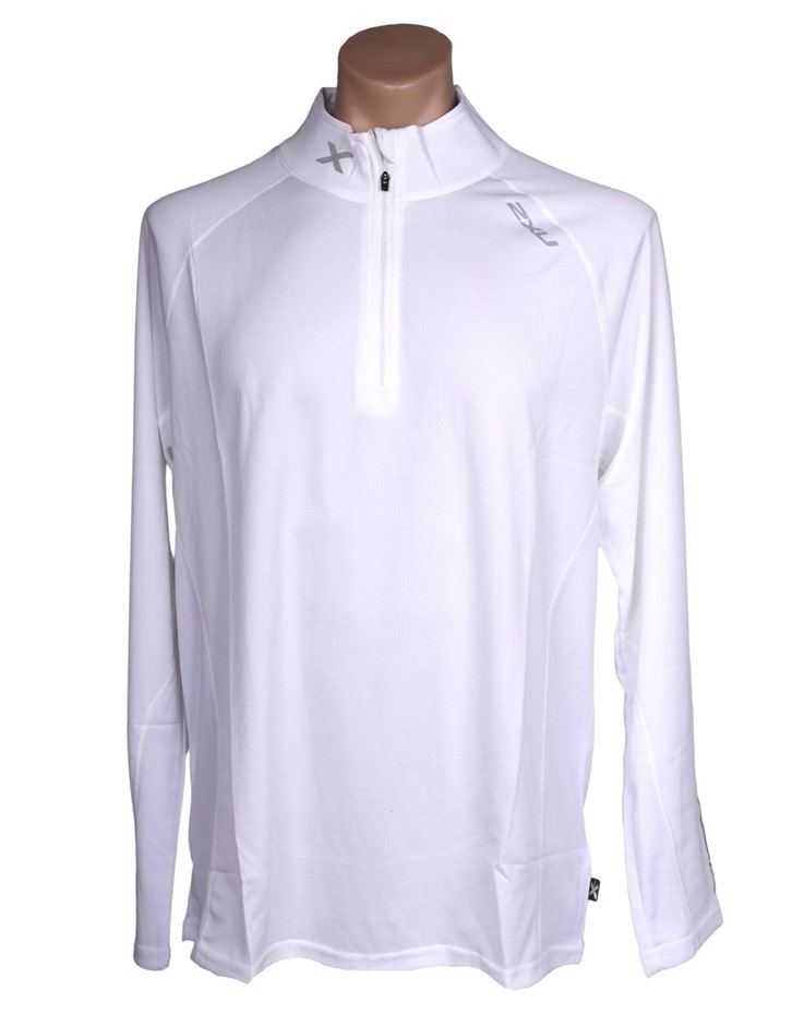 2 x 2XU Men's Long Sleeve Ziptech Polo Shirt, Size 2XL, White/ Reflective.