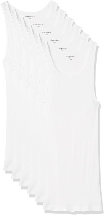6-Pack AMAZON ESSENTIALS Men's Tank Tops, Size M, 100% Cotton, White. Buye
