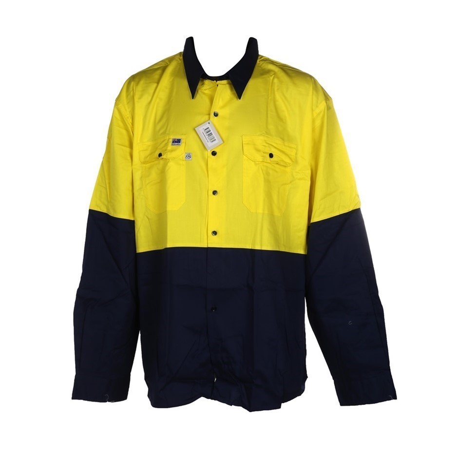 5 x WORKSENSE Cotton Drill Shirts, Size 4XL, Long Sleeve, Yellow/Navy. Buy
