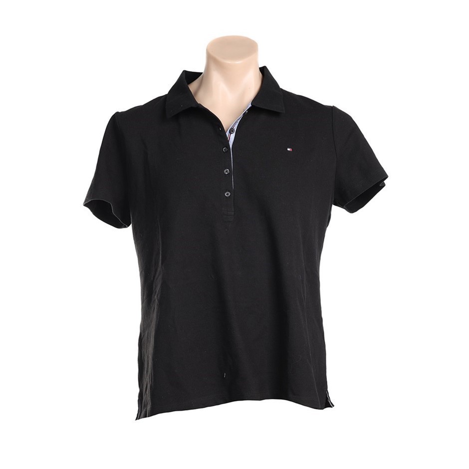 TOMMY HILFIGER Women's Polo, Size M, 94% Cotton, Black (BLK).  Buyers Note