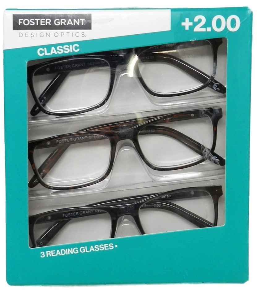 FOSTER GRANT Design Optics Full Frame Classic Reading Glasses +2.00 Reading