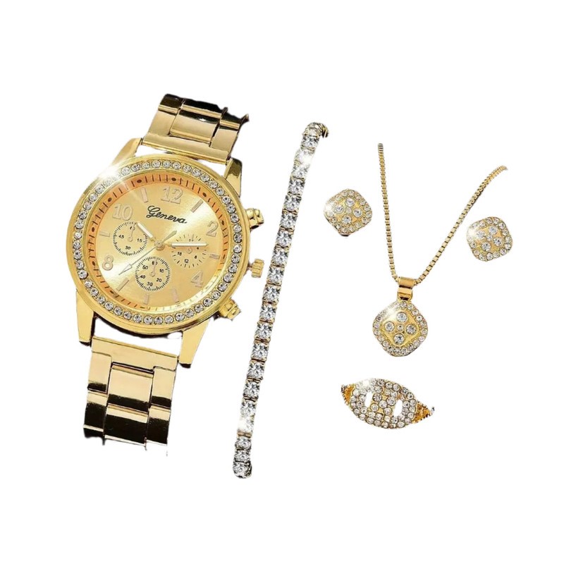 Womenâ€™s Luxury Gold Watch Jewelry Set (5PCS)