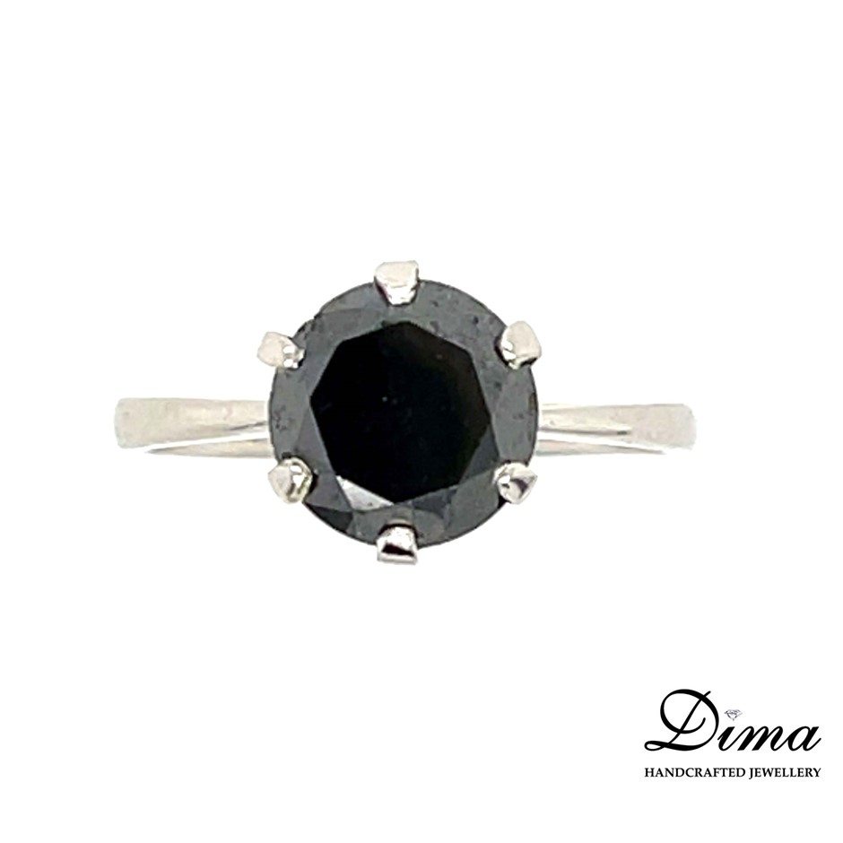 2.60ct Round Treated Black Diamond Ring 18K White Gold