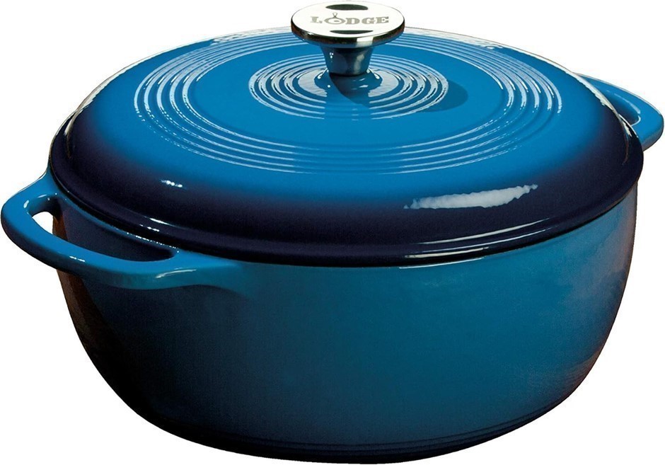 LODGE 6-Quart Enameled Cast Iron Dutch Oven w/ Lid, Blue. EC6D33 Buyers No