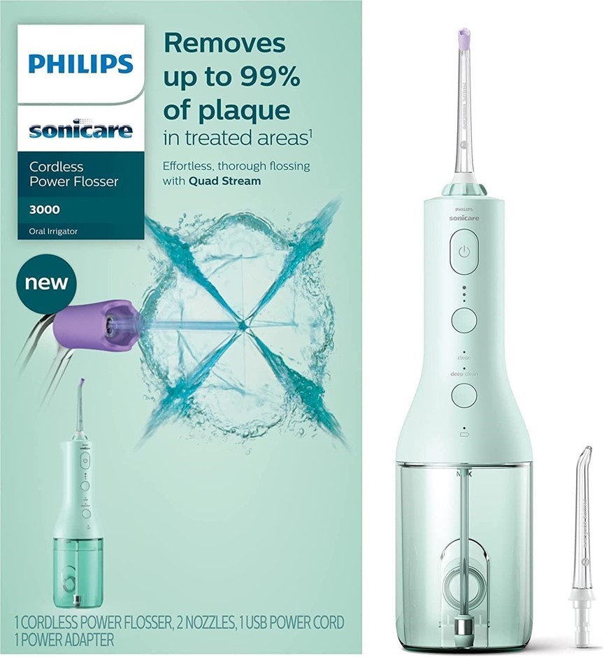 PHILIPS Sonicare Cordless Power Flosser 3000, Mint, Model: HX3826/34.