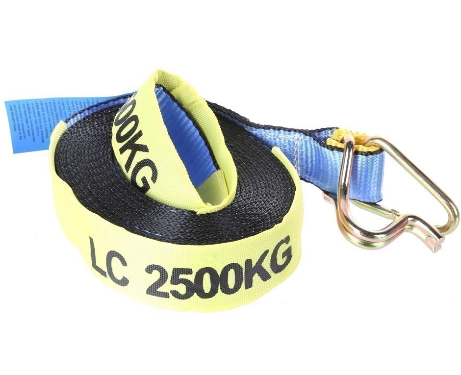 Winch Replacement Strap 50mm x 9M c/w Hook & Keeper, L/C 2500kg with Protec