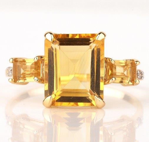 Yellow Gold Natural Citrine & Diamond Ring with Valuation