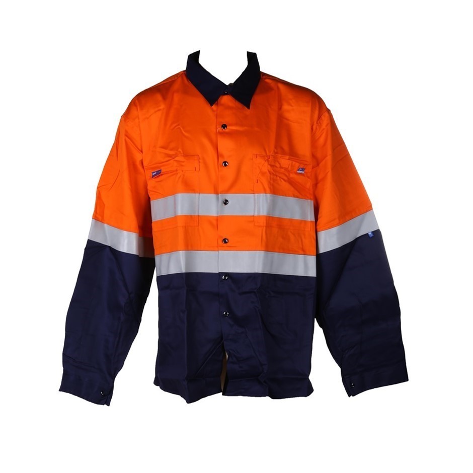4 x WORKSENSE Fire Retardant Cotton Drill Shirt, Size XL, Orange/Navy. With