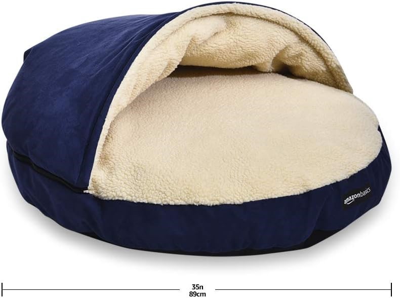 AMAZON BASICS Cozy Pet Cave Bed, Large 88 x 88 x 33 cm, Blue