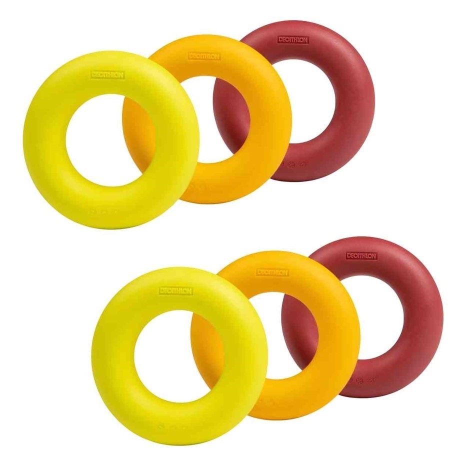 6 x DECATHLON Strong Resistance Hard Handgrip Rings: Red, Yellow, Green