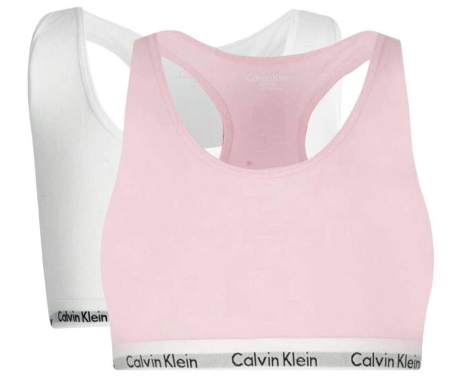 2pk CALVIN KLEIN Women's Unlined Bralette, Size M, 90% Cotton, Pink and Whi