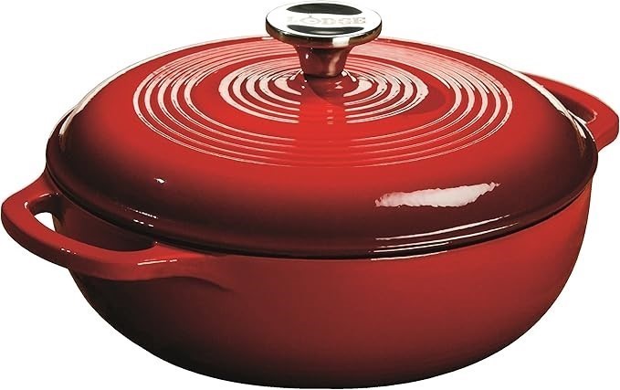 Lodge 3 Quart Enameled Cast Iron Dutch Oven with Lid – Dual Handles – Oven