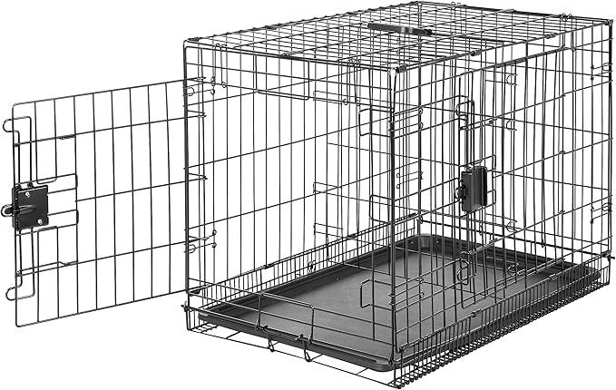 AMAZON BASICS Foldable Metal Wire Dog Crate with Tray, Double Door, 76cm Le