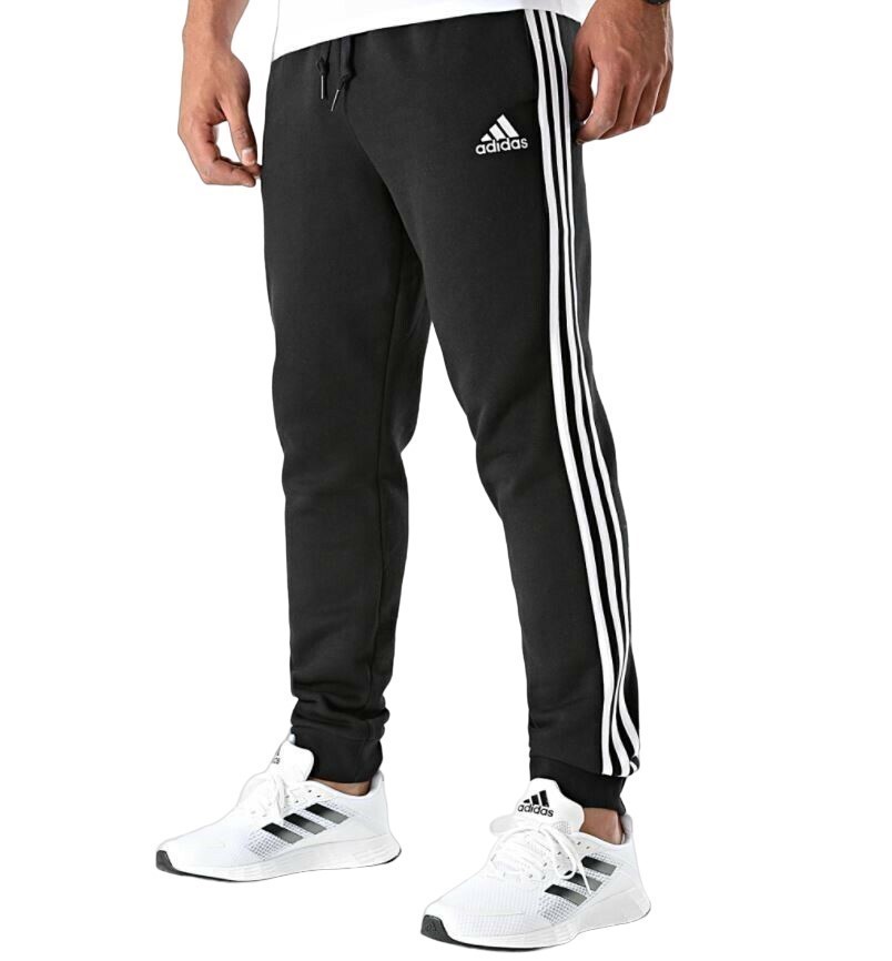 ADIDAS Men's 3S Fleece Tapered Cuff Pants, Size AU L, 53% Cotton, Black/Whi