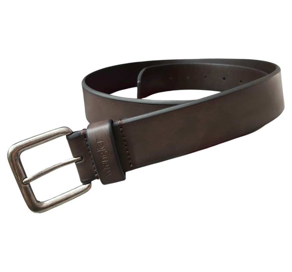 WRANGLER Leather Belt, Size 32/34, Dark Brown, WRBGS2502. Buyers Note - Di