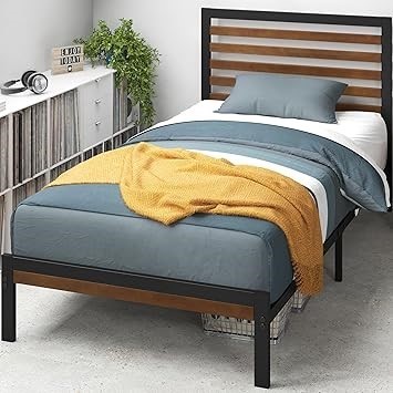 ZINUS Kai Bamboo and Metal Platform Bed Frame with Headboard/No Box Spring