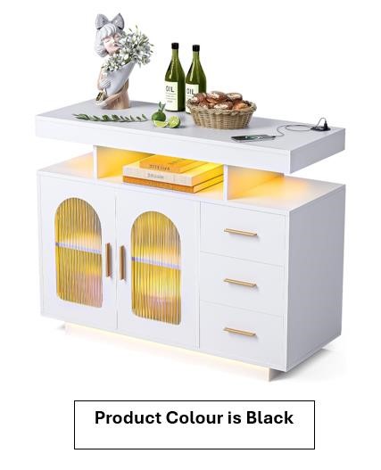 ADVWIN Sideboard Buffet Cabinet with 3 Drawers and 2 Doors, 20 Color LED Li