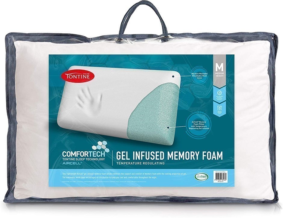 TONTINE T2869 Comfortech Gel Infused Memory Foam Pillow, Medium.