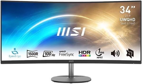 MSI PRO MP341CQ 34" UltraWide Business Monitor, WUQHD 3440x1440, 1500R Curv
