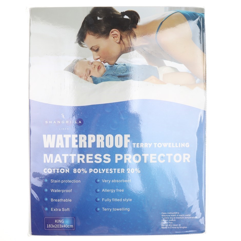 SHANGRI-LA King Cotton Waterproof Mattress Protector, 183 x 203 x 40cm.