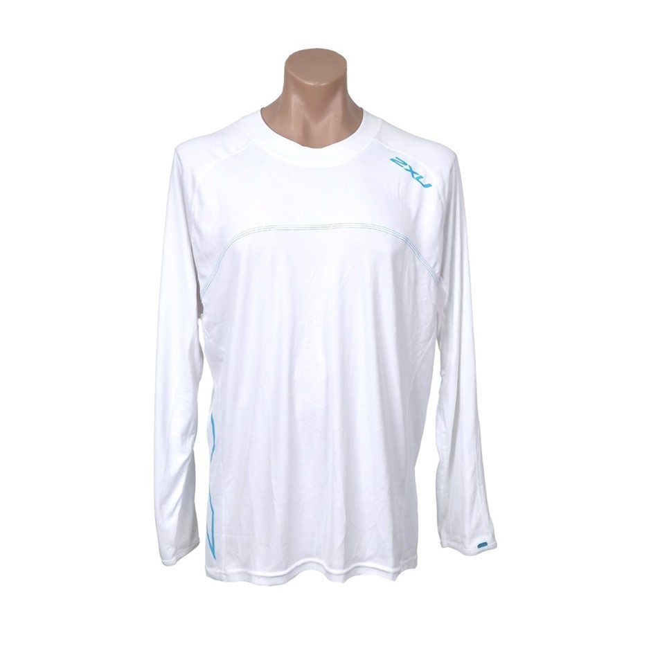 2 x 2XU Men's Long Sleeve Fibretech T-Shirt, Size 3XL, White/Blue.  Buyers